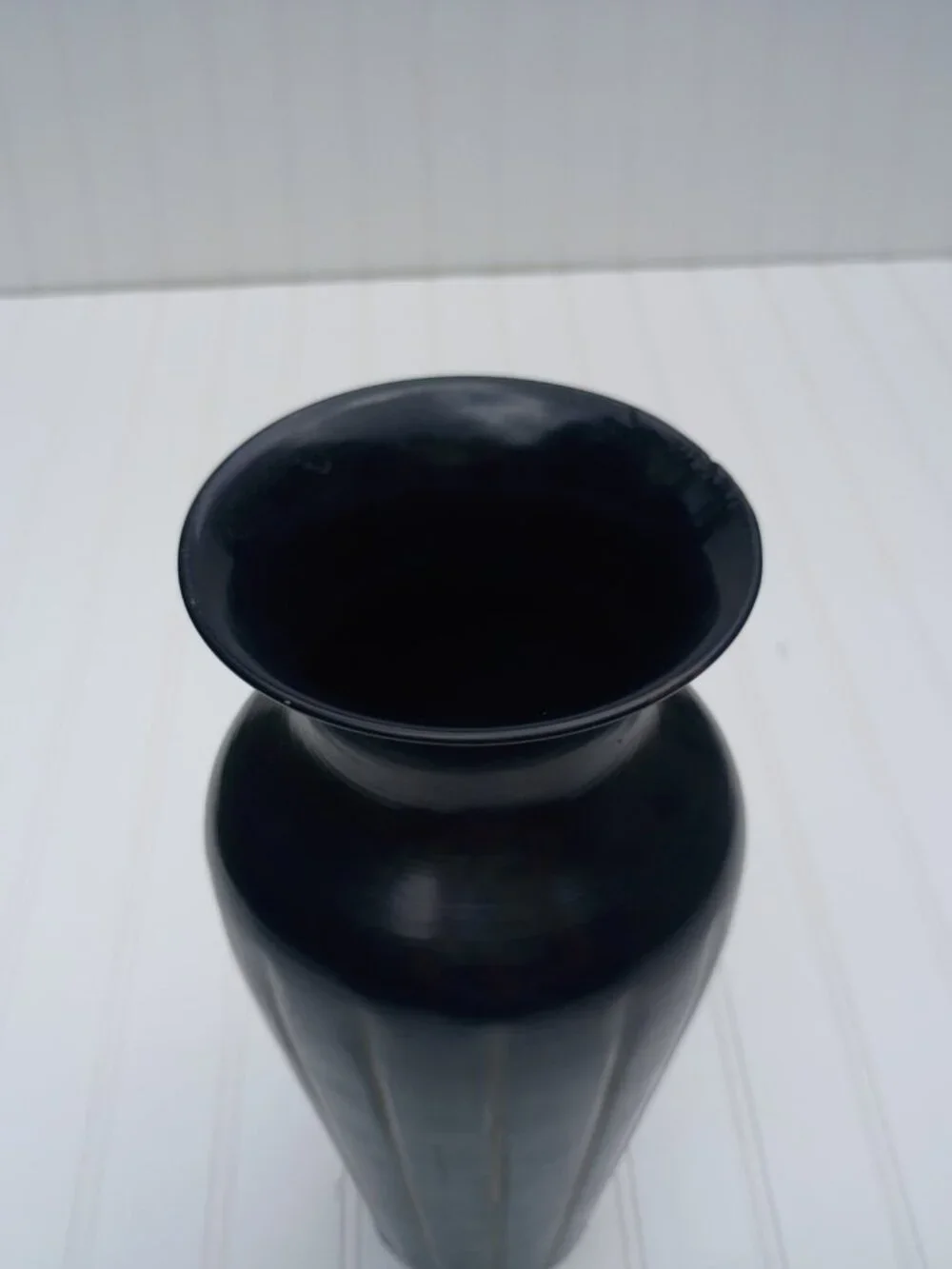 Ribbed Metal Vase Black Distressed Fluted Design 12.5